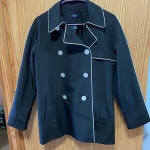 Chaps Black & White Button Down Pea Coat Size Medium Petite